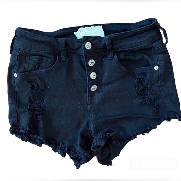 Altar’d State Black Jean Shorts Distressed Button Fly Stretch Womens Sz 0 or 24 - Picture 5 of 5
